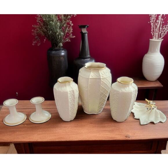 Fitz and Floyd The Botanical Collection Trellis Vases Leaf Bowl Candleholders - Picture 1 of 10